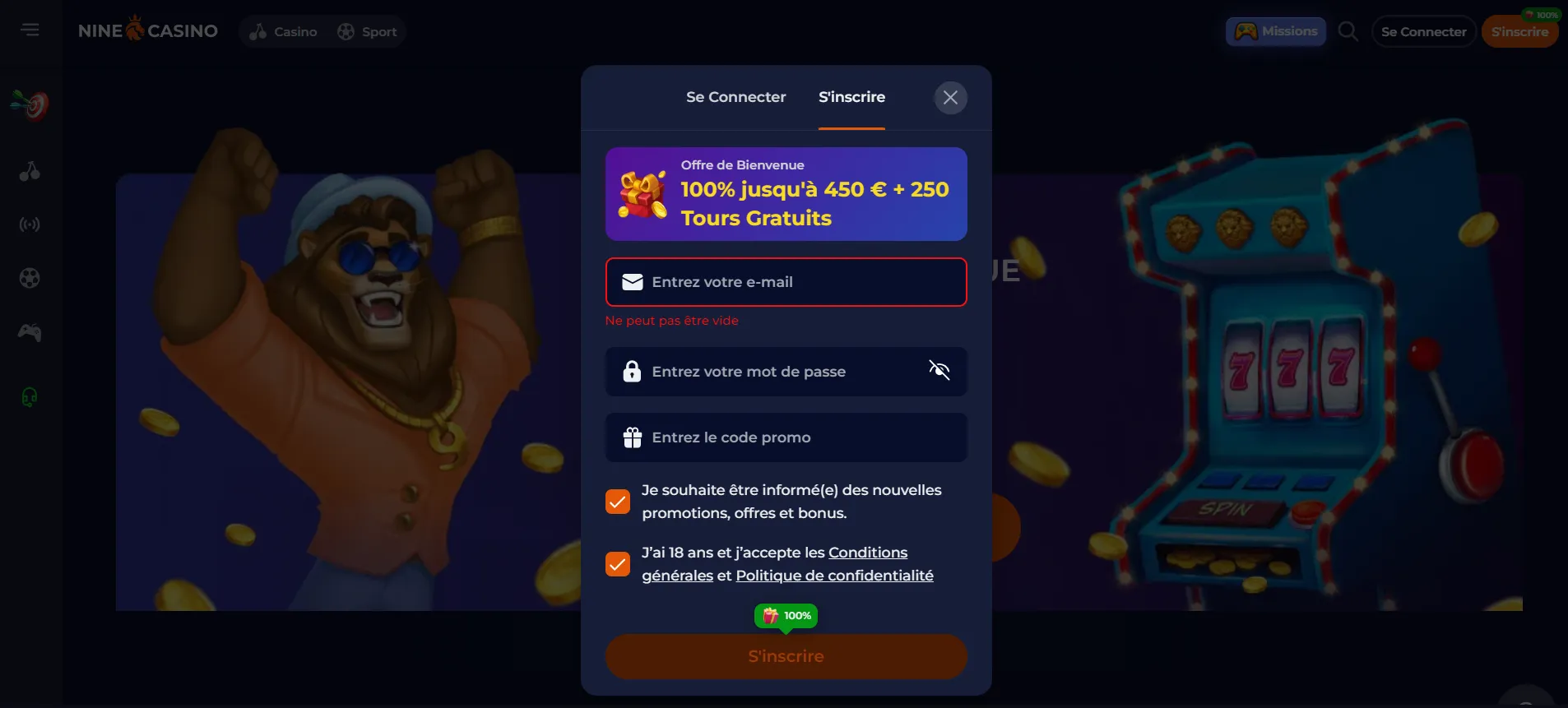 Nine Casino login